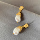 Gold Foil Pearl Earrings Electroplated Female Copper Retro Design - for Classy Goofballs gold foil pearl earrings