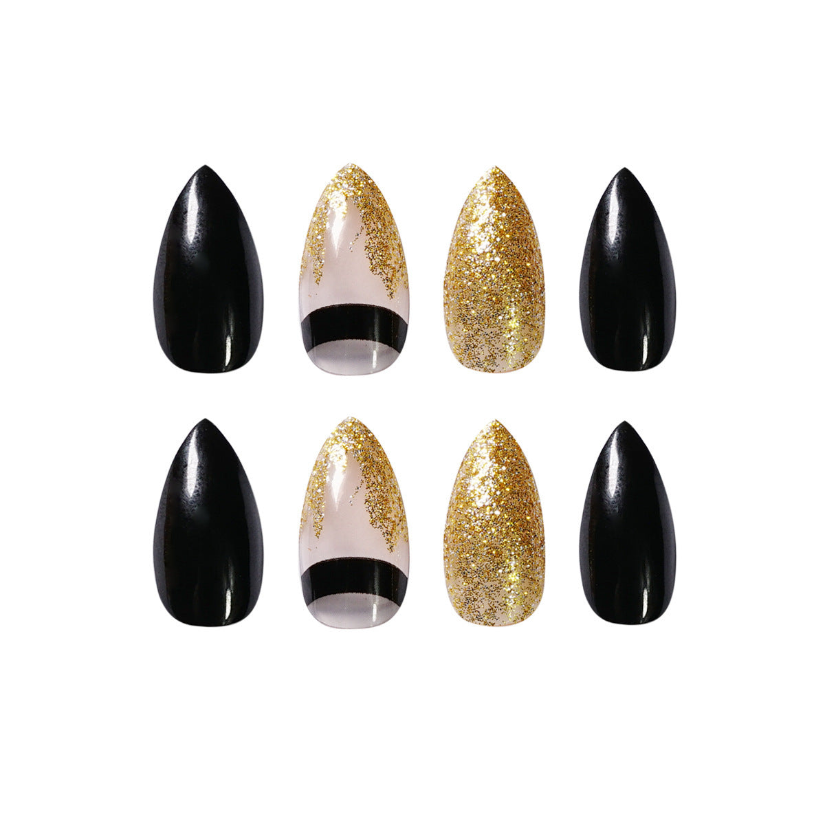 Gold Glitter Pointed Fake Nails Set for Wear 24 Pieces - gold glitter pointed wear finished fake nails