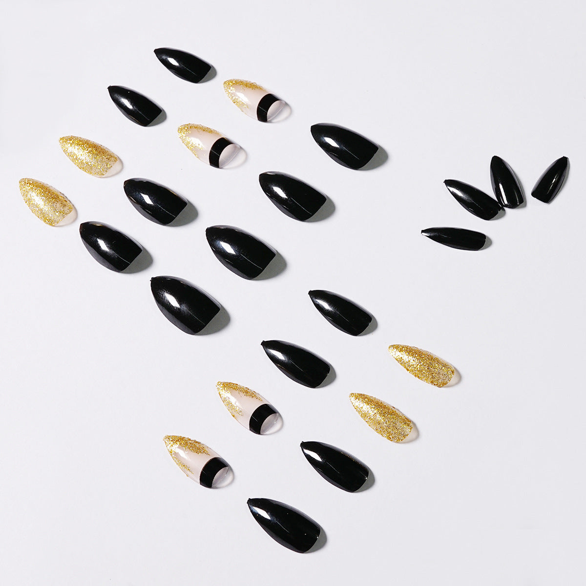 Gold Glitter Pointed Fake Nails Set for Wear 24 Pieces - gold glitter pointed wear finished fake nails