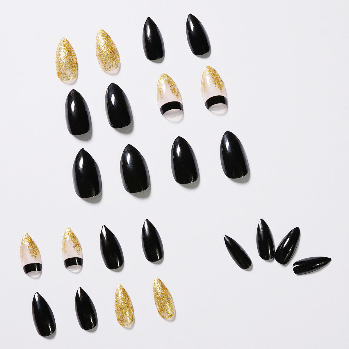 Gold Glitter Pointed Fake Nails Set for Wear 24 Pieces - gold glitter pointed wear finished fake nails