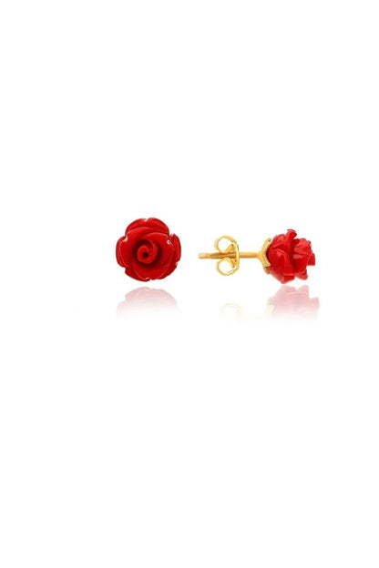 925 Sterling Silver Gold Plated Red Rose Earrings for Women
