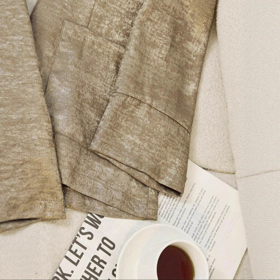 Gold Solid Color Shorts for Women with Pockets and Long Sleeves - Teleplus