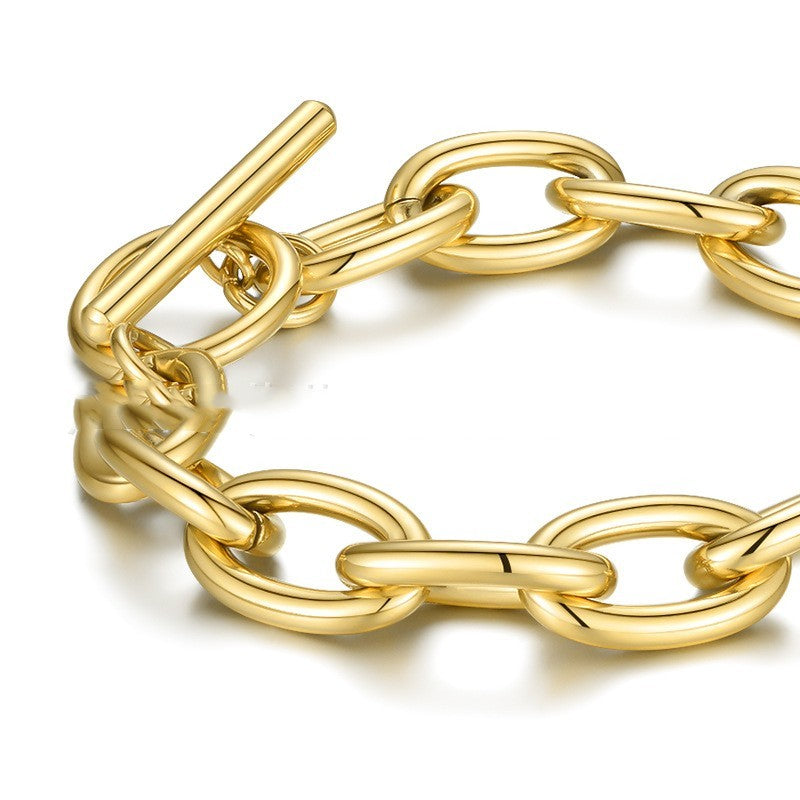 Gold Titanium Steel Geometric Exaggerated Bracelet for Women - 14k gold titanium steel design exaggerated bracelet