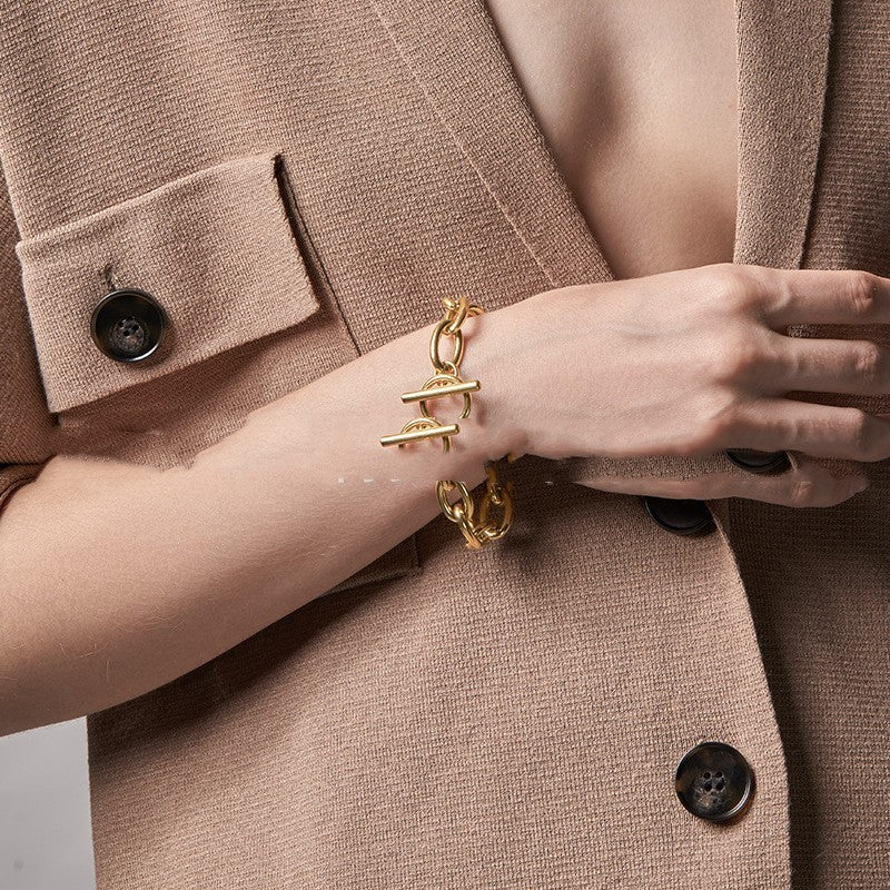 Gold Titanium Steel Geometric Exaggerated Bracelet for Women - 14k gold titanium steel design exaggerated bracelet