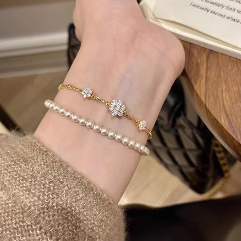 Gold Zircon Flower Bracelet for Women Small Floral Jewelry Set - zircon flower bracelet female