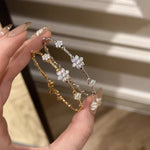 Gold Zircon Flower Bracelet for Women Small Floral Jewelry Set - zircon flower bracelet female