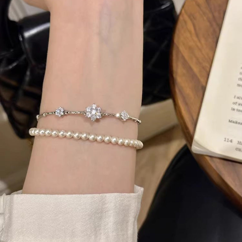 Gold Zircon Flower Bracelet for Women Small Floral Jewelry Set - zircon flower bracelet female