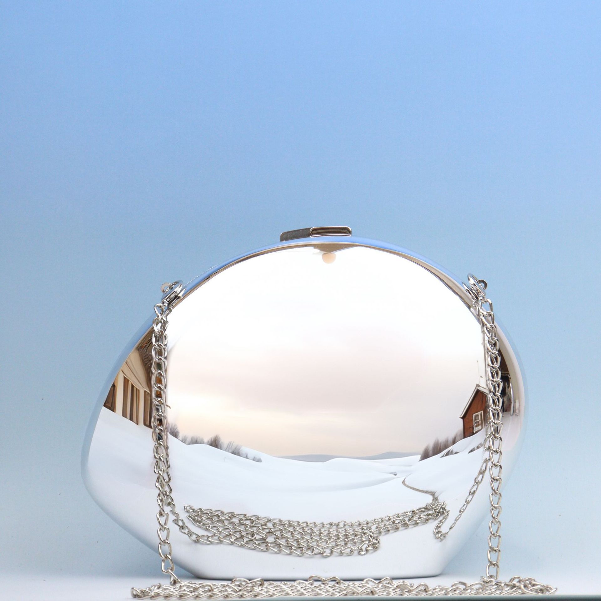 Golden Acrylic Metallic Box Banquet Clutch with Lining and Suitcase Design - Teleplus for Women golden acrylic metallic