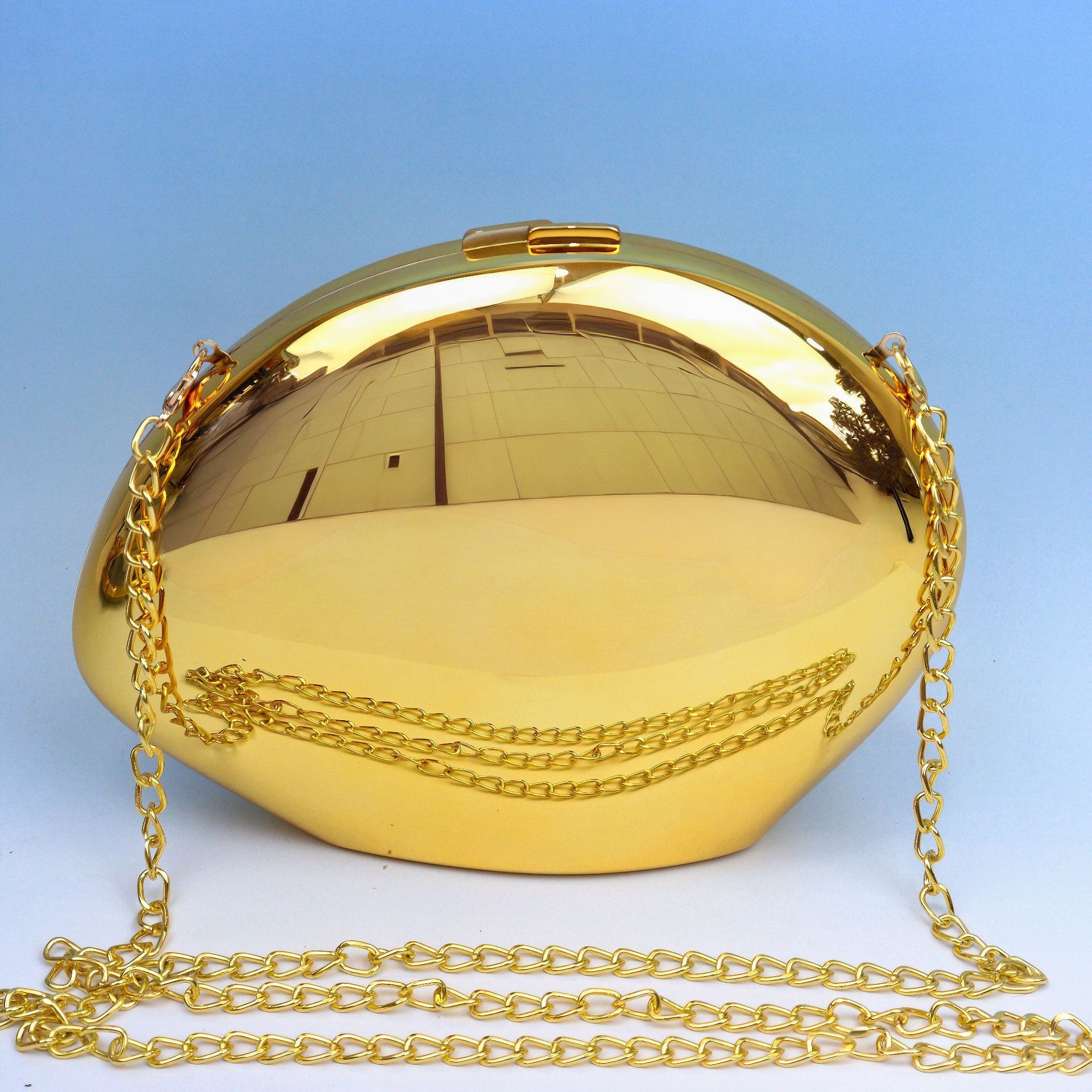 Golden Acrylic Metallic Box Banquet Clutch with Lining and Suitcase Design - Teleplus for Women golden acrylic metallic