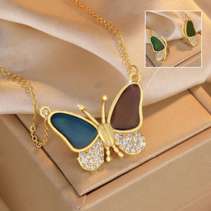 Golden Dripping Oil Variable Temperature Magnetic Butterfly Necklace - Butterfly Necklace That Dips in Temperature