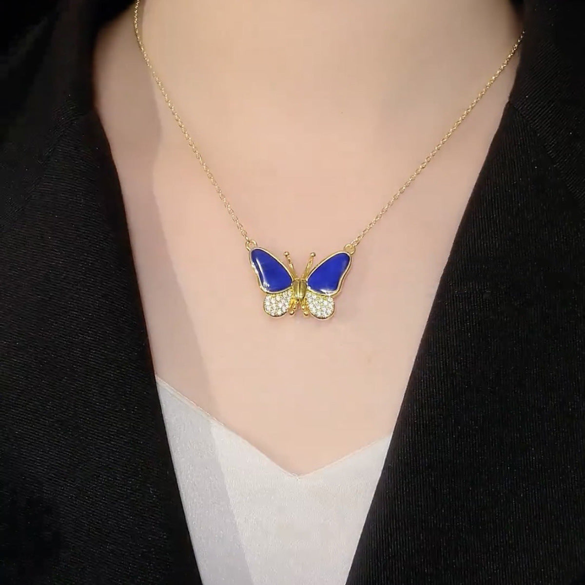 Golden Dripping Oil Variable Temperature Magnetic Butterfly Necklace - Butterfly Necklace That Dips in Temperature