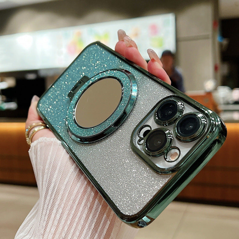 Gradient Magnetic Makeup Mirror with Anti-Fall Bracket and Phone Holder - magnetic makeup mirror bracket phone