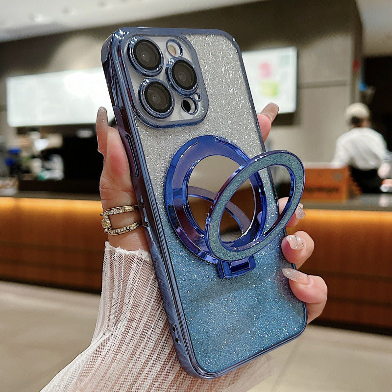 Gradient Magnetic Makeup Mirror with Anti-Fall Bracket and Phone Holder - magnetic makeup mirror bracket phone