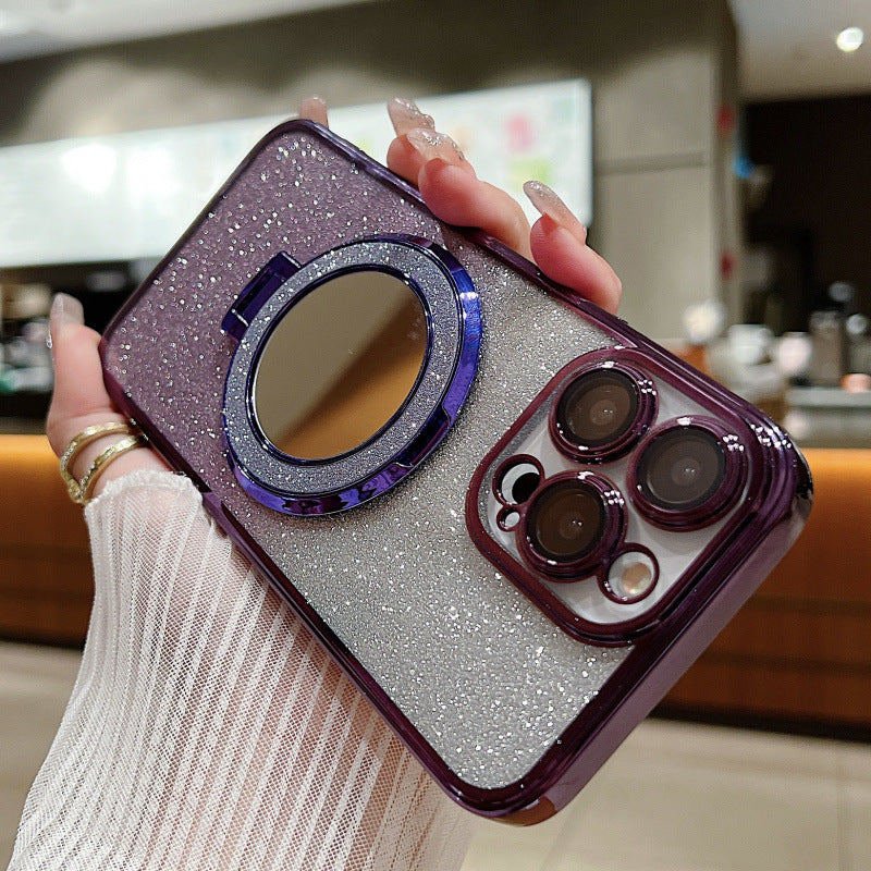 Gradient Magnetic Makeup Mirror with Anti-Fall Bracket and Phone Holder - magnetic makeup mirror bracket phone