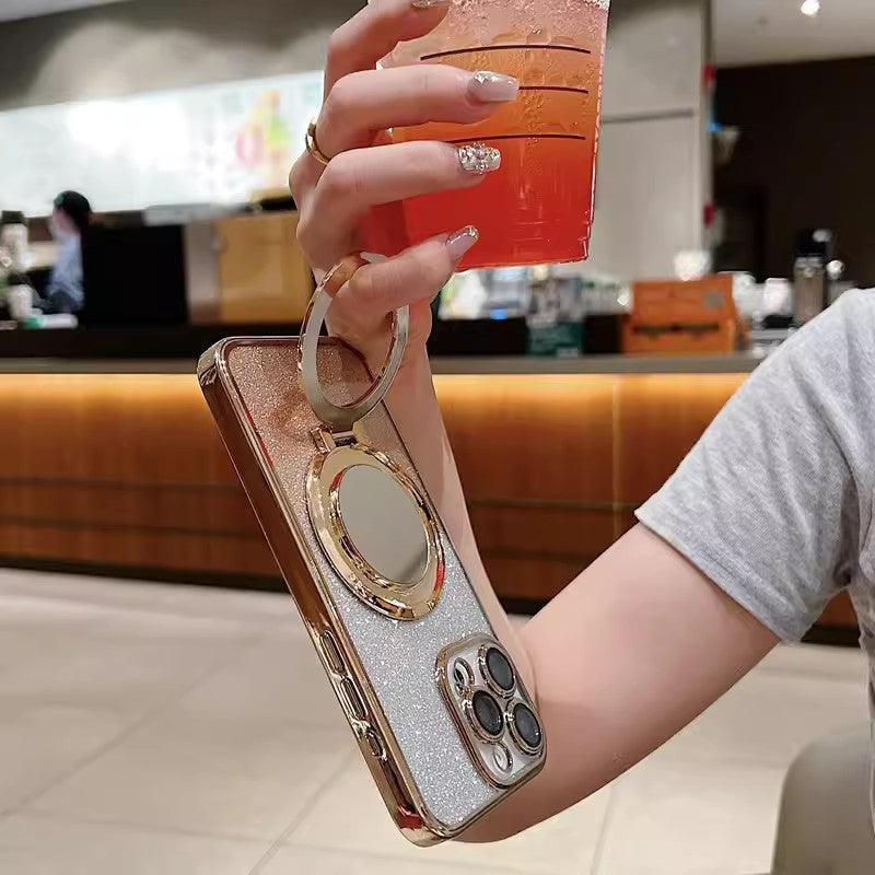 Gradient Magnetic Makeup Mirror with Anti-Fall Bracket and Phone Holder - magnetic makeup mirror bracket phone