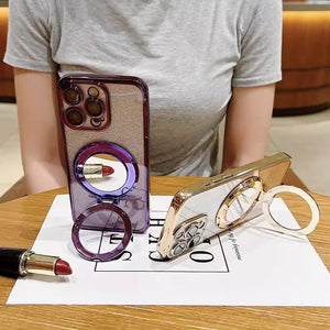 Gradient Magnetic Makeup Mirror with Anti-Fall Bracket and Phone Holder - magnetic makeup mirror bracket phone
