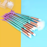 Gradient Mermaid Makeup Brush Set with Cosmetic Cover and Fish Design - gradient mermaid makeup brush