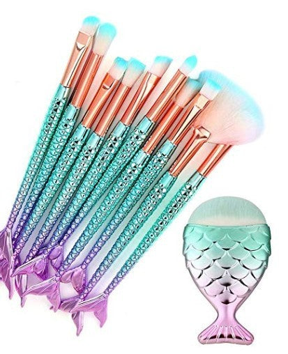 Gradient Mermaid Makeup Brush Set with Cosmetic Cover and Fish Design - gradient mermaid makeup brush
