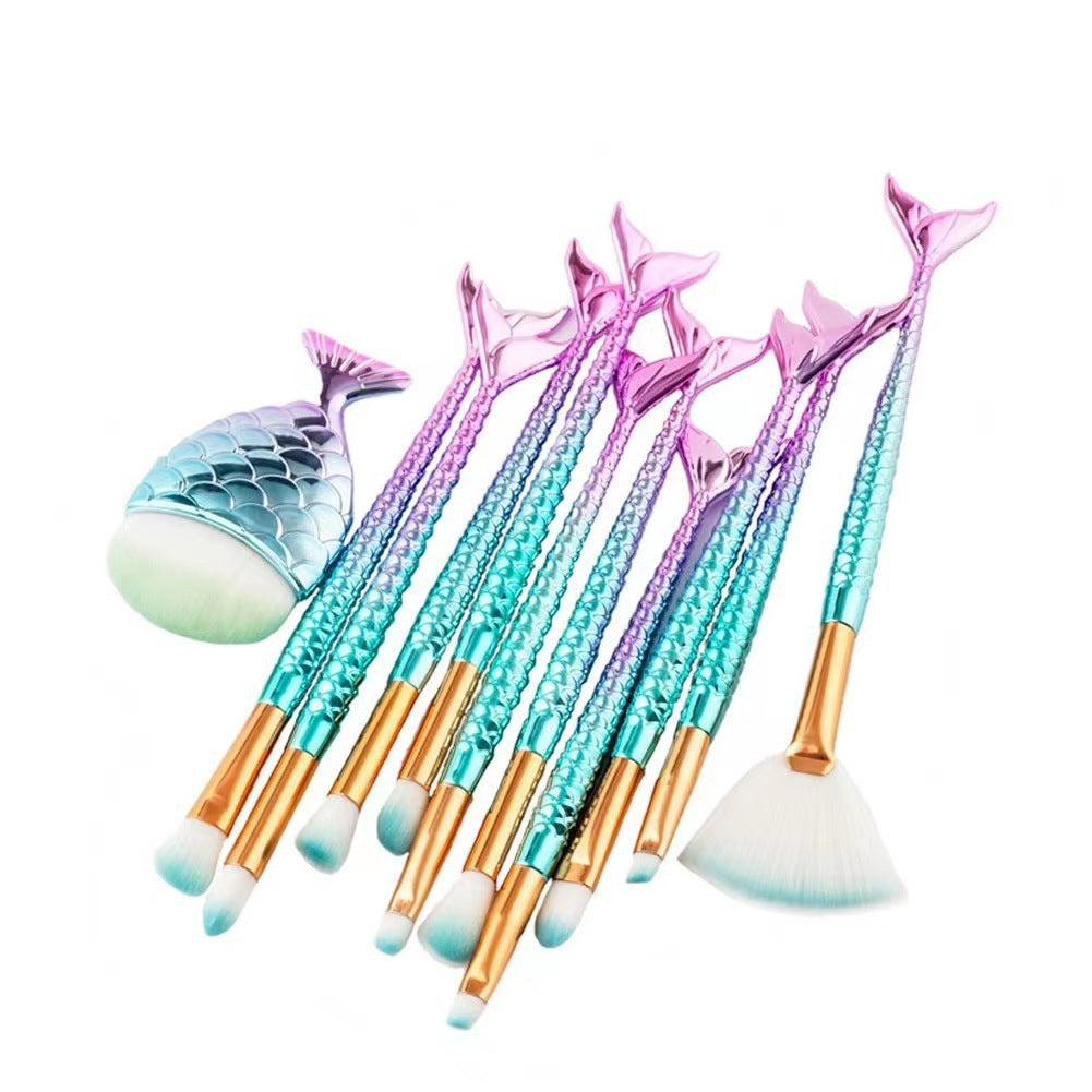 Gradient Mermaid Makeup Brush Set with Cosmetic Cover and Fish Design - gradient mermaid makeup brush