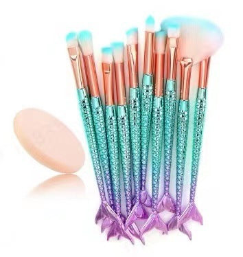 Gradient Mermaid Makeup Brush Set with Cosmetic Cover and Fish Design - gradient mermaid makeup brush