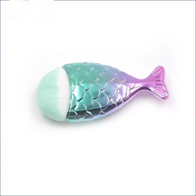 Gradient Mermaid Makeup Brush Set with Cosmetic Cover and Fish Design - gradient mermaid makeup brush