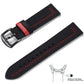 Grained Leather Strap For Quick Release Hand Made Retro - Grained Leather Strap with Line Black and Silver Buckle