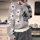 Gray Floral Jacquard Knit Pullover Sweater Japanese Korean Casual Loose Fit