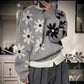 Gray Floral Jacquard Knit Pullover Sweater Japanese Korean Casual Loose Fit