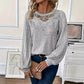 Gray Lace Long Sleeve Pullover Elegant Polyester Top for Women S-XXL - by Teleplus