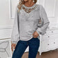 Gray Lace Long Sleeve Pullover Elegant Polyester Top for Women S-XXL - by Teleplus