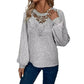Gray Lace Long Sleeve Pullover Elegant Polyester Top for Women S-XXL - by Teleplus