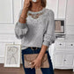 Gray Lace Long Sleeve Pullover Elegant Polyester Top for Women S-XXL - by Teleplus