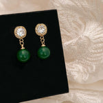 Electroplating Green Chalcedony Pendant with Gold and Zircon Stud Earrings for Women in the United States