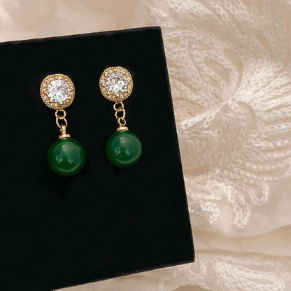 Electroplating Green Chalcedony Pendant with Gold and Zircon Stud Earrings for Women in the United States