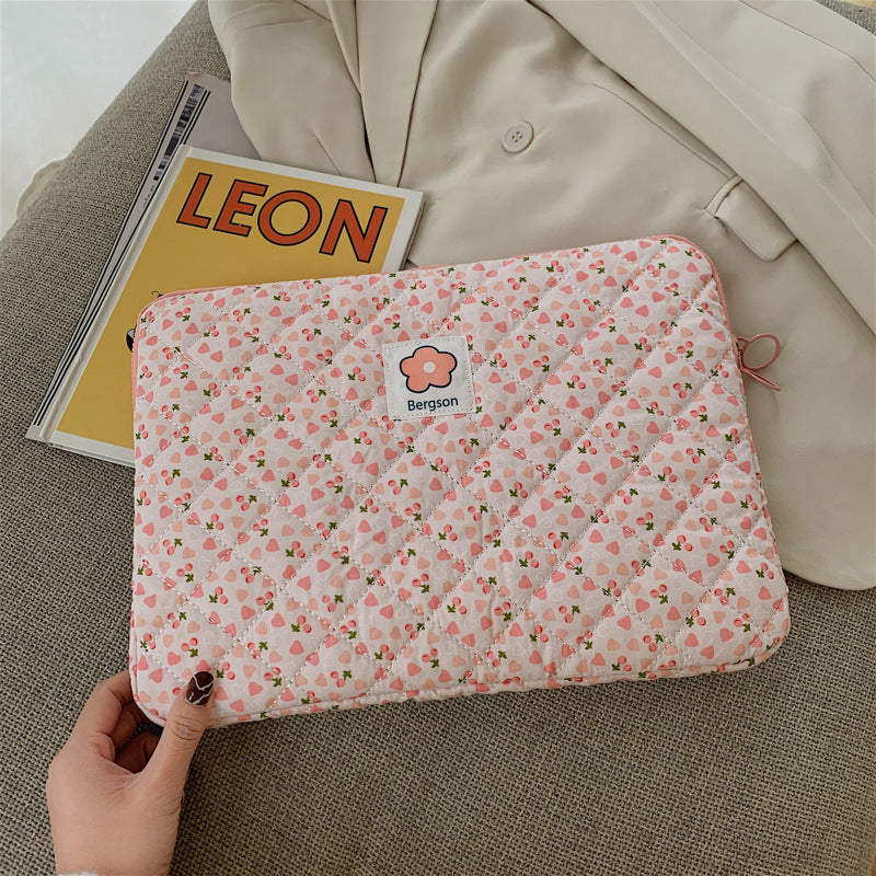 Green Flower Tablet Handbag Cotton Case Breathable Anti-theft Zipper - Teleplus green flower plaid