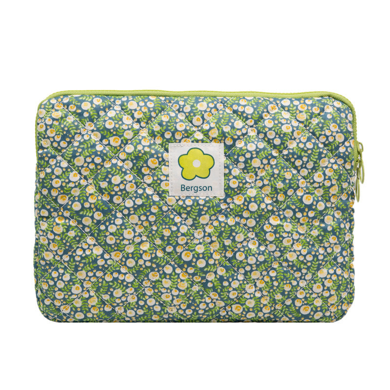 Green Flower Tablet Handbag Cotton Case Breathable Anti-theft Zipper - Teleplus green flower plaid