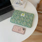 Green Flower Tablet Handbag Cotton Case Breathable Anti-theft Zipper - Teleplus green flower plaid