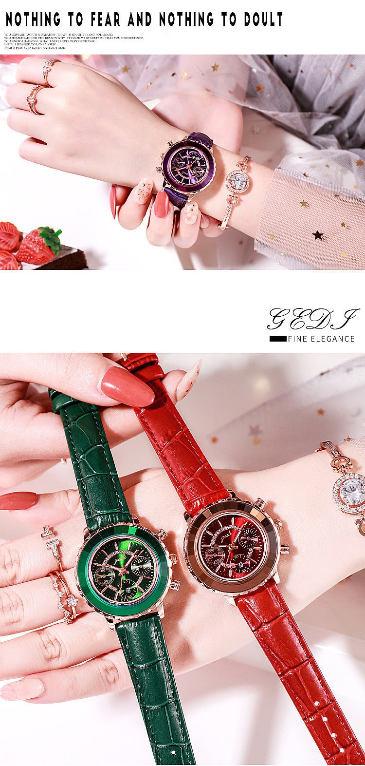 Green Leather Strap Ladies Belt Calendar Watch - Green Leather Strap Ladies Belt Calendar Watch