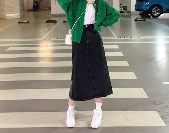 Green Long Sleeve Cardigan for Women Asian Sizes Casual Button Down Top