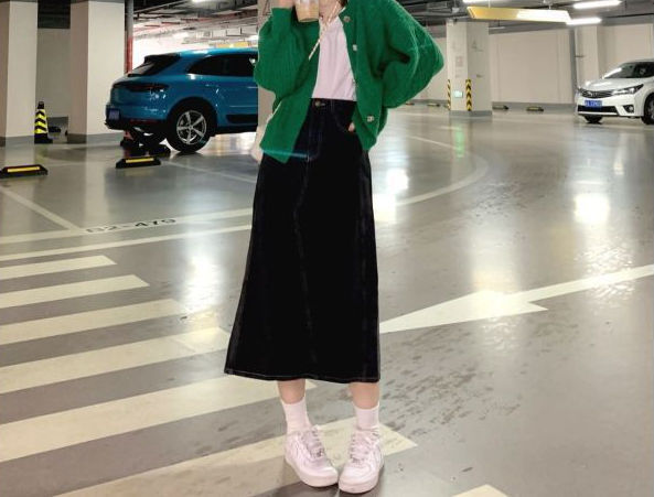 Green Long Sleeve Cardigan for Women Asian Sizes Casual Button Down Top