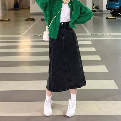 Green Long Sleeve Cardigan for Women Asian Sizes Casual Button Down Top