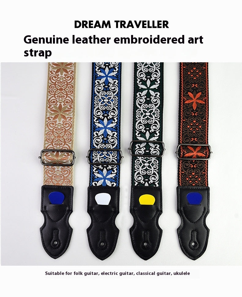 Guitar Strap Folk Guitar Leather Electric Guitar Personality Wooden Guitar Shoulder Strap Crossbody - Rock