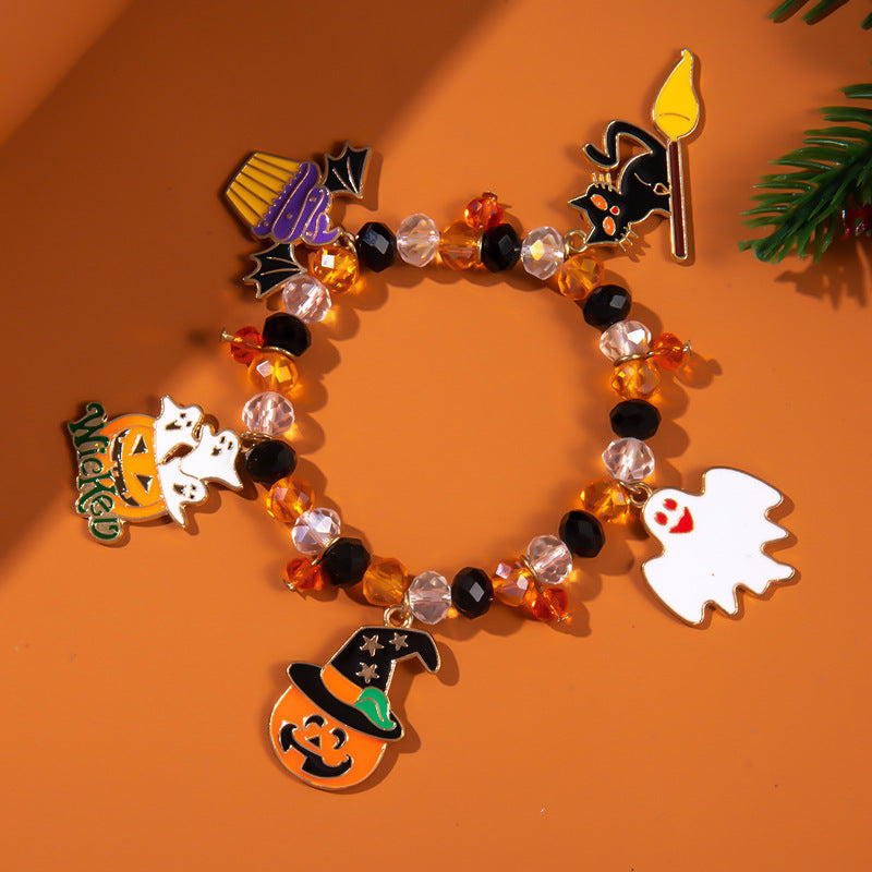 Halloween Bracelet String Beads Pumpkin Ghost - Halloween Bracelet with Pumpkin and Ghost Beads