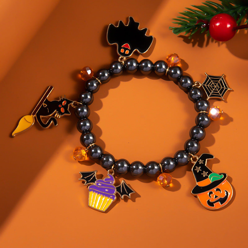 Halloween Bracelet String Beads Pumpkin Ghost - Halloween Bracelet with Pumpkin and Ghost Beads