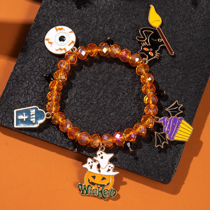 Halloween Bracelet String Beads Pumpkin Ghost - Halloween Bracelet with Pumpkin and Ghost Beads