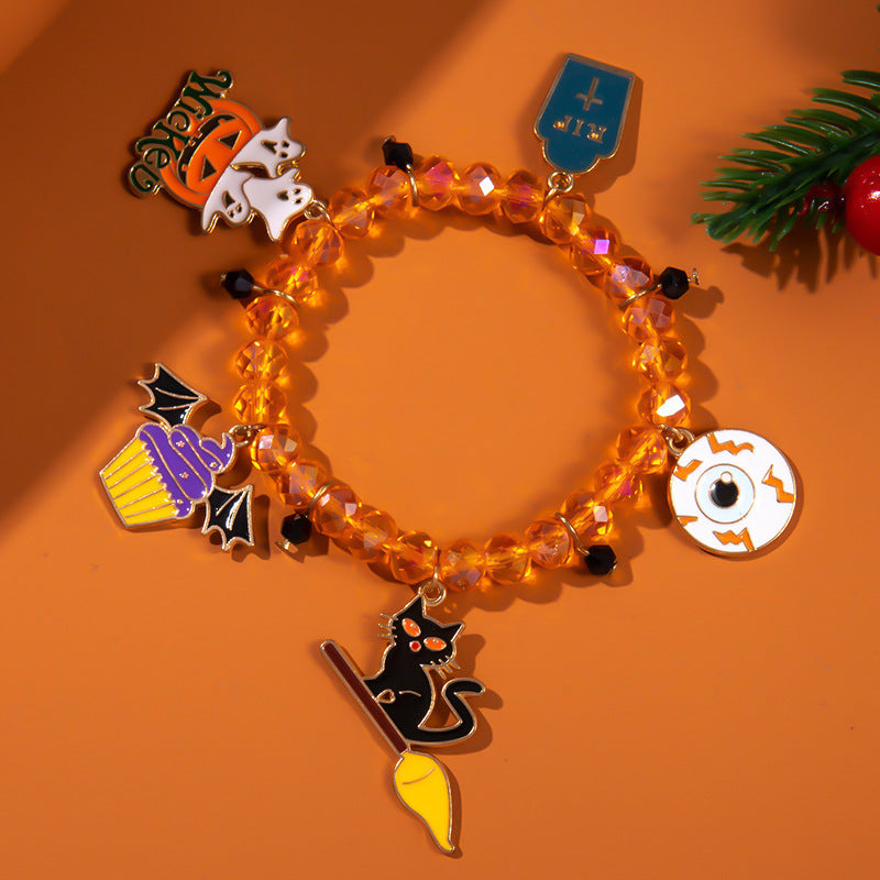 Halloween Bracelet String Beads Pumpkin Ghost - Halloween Bracelet with Pumpkin and Ghost Beads