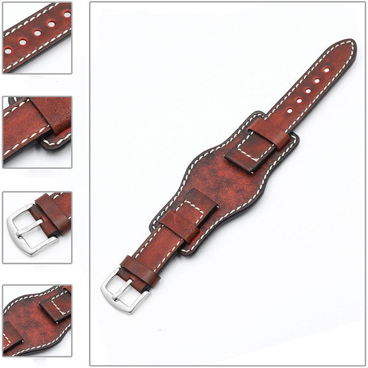 Hand - Brushed Leather Anti - Metal Allergy Tray Watch Strap - Hand Brushed Leather Anti Metal Allergy Watch Strap