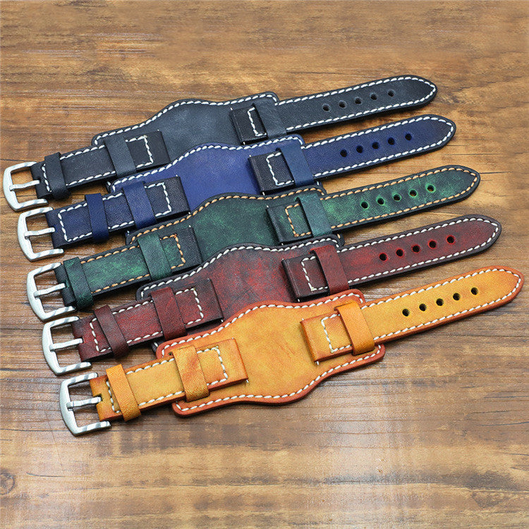 Brushed Leather Watch Strap Hand Anti Metal Allergy Available in Multiple Colors and Sizes - hand brushed leather anti