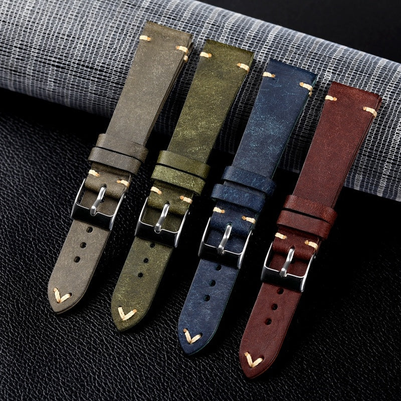 Handmade Nubuck Leather Strap for Watches with Buckle and Flat Mouth Design - Hand Made Watch in Various Colors hand