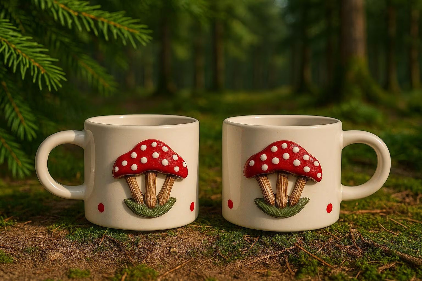 Handmade 3D Mushroom Mugs Set of 2 with 200ml Capacity for Coffee Tea - Teleplus handmade 3d mushroom mugs set nature